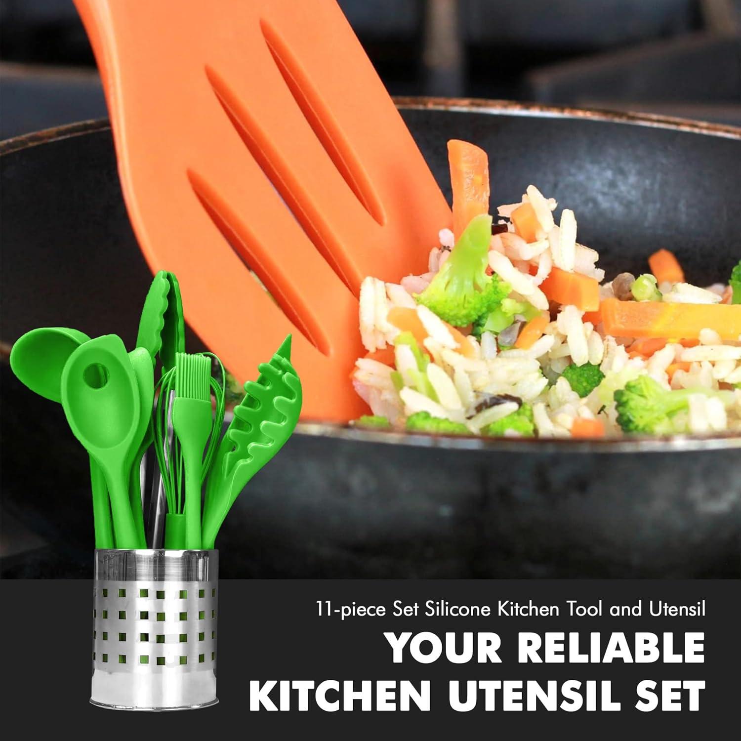 Chef Craft Premium Silicone Kitchen Tool and Utensil set, 11 Piece Set, Green