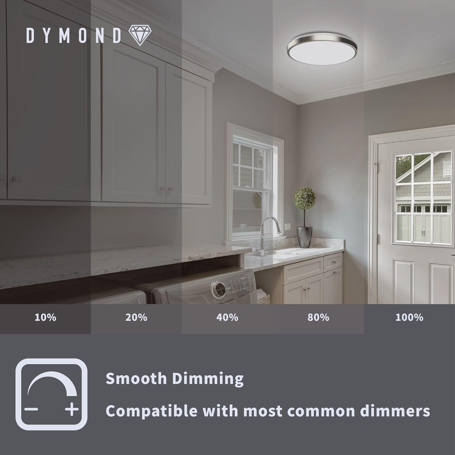 DYMOND 10" LED Ceiling Light Flush Mount Dimmable Brushed Nickel Thin Ring 3000K Warm White