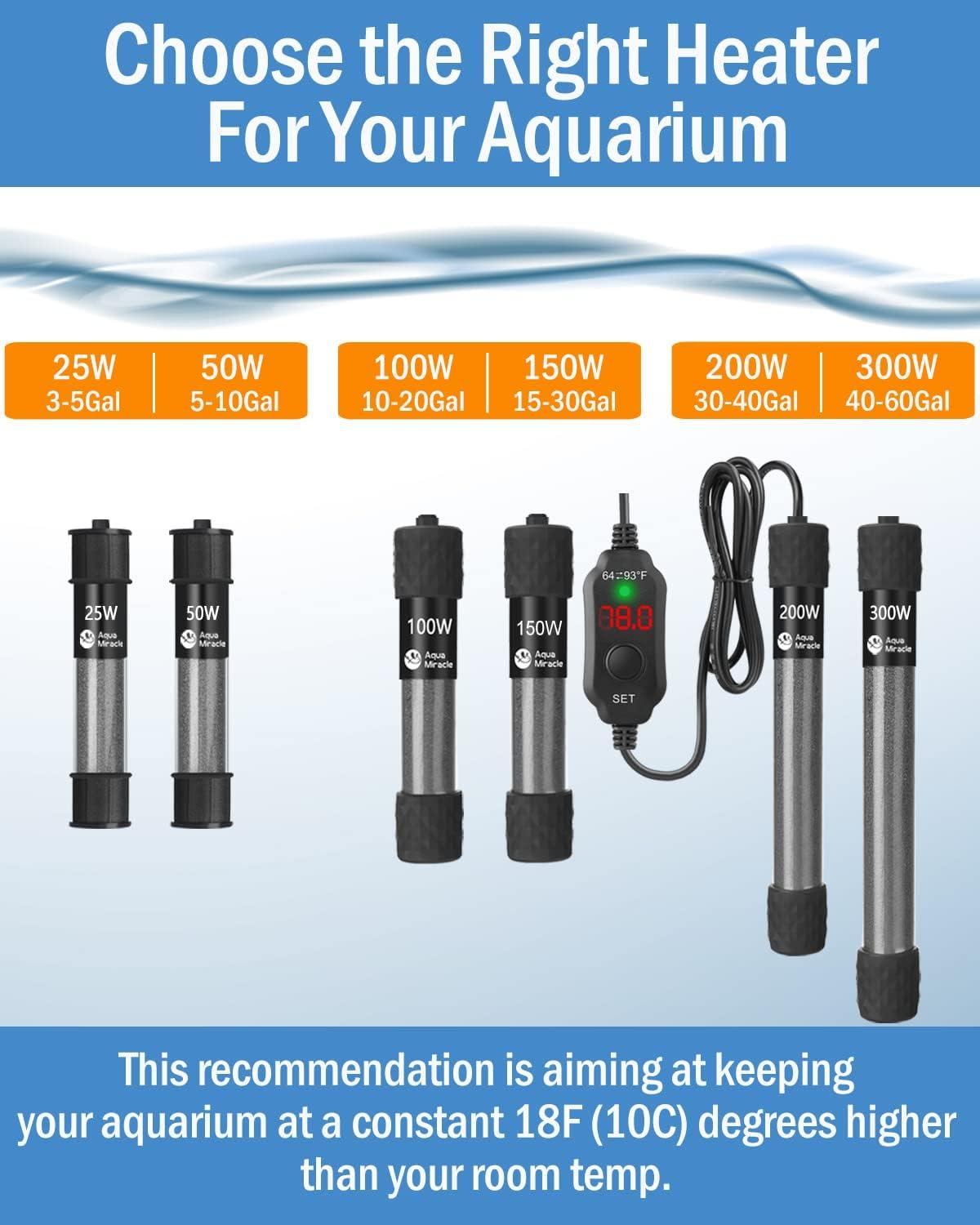 AquaMiracle Adjustable 100W Aquarium Heater Submersible Fish Tank Heater Super Short Aquarium Heater with LED Digital Display Thermostat, for Tanks 10-20 Gallons