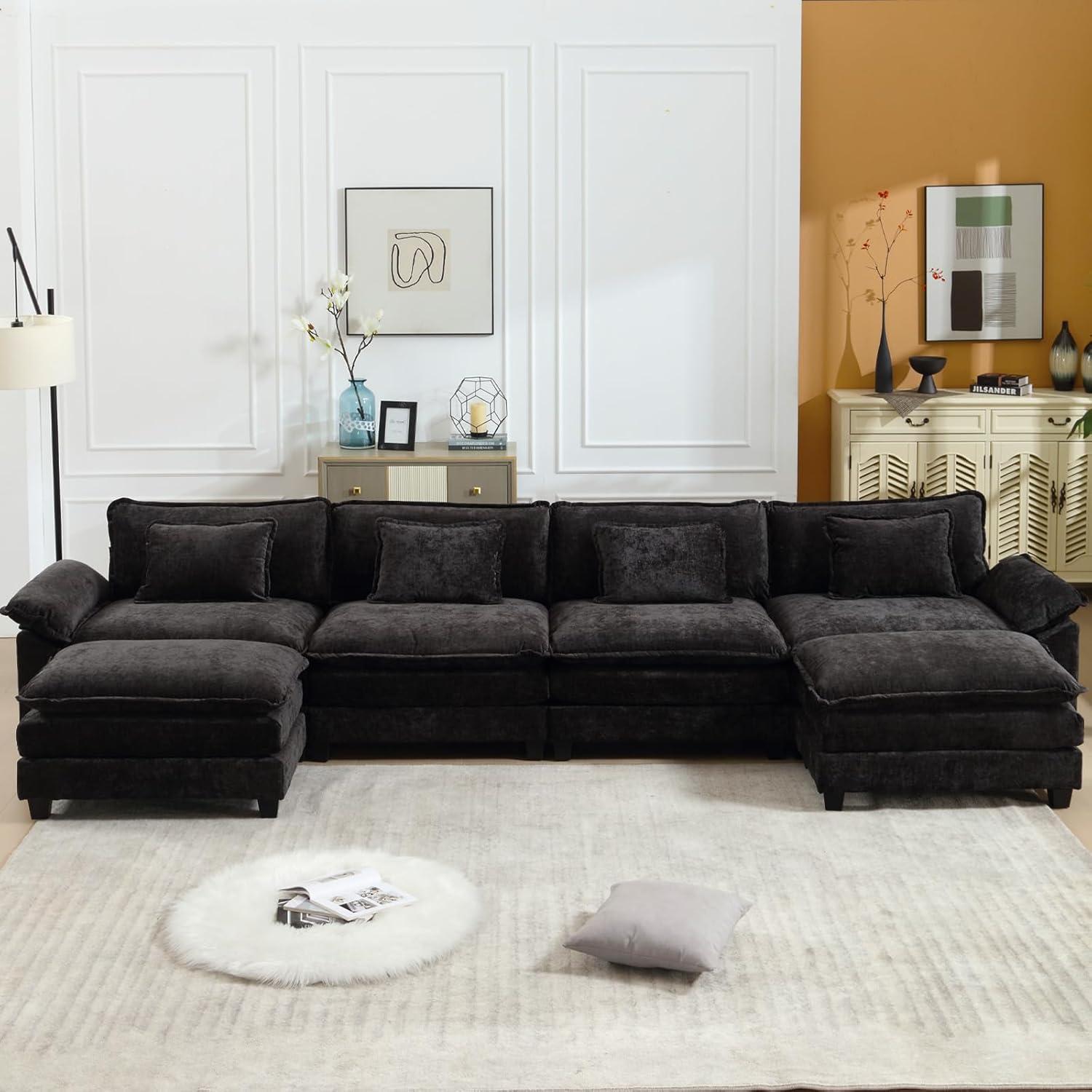 Carbaugh 154" Oversized U Shaped Sectional Sofa, Comfy Cloud Couch Deep Sectional Sofa with Ottomans for Living Room