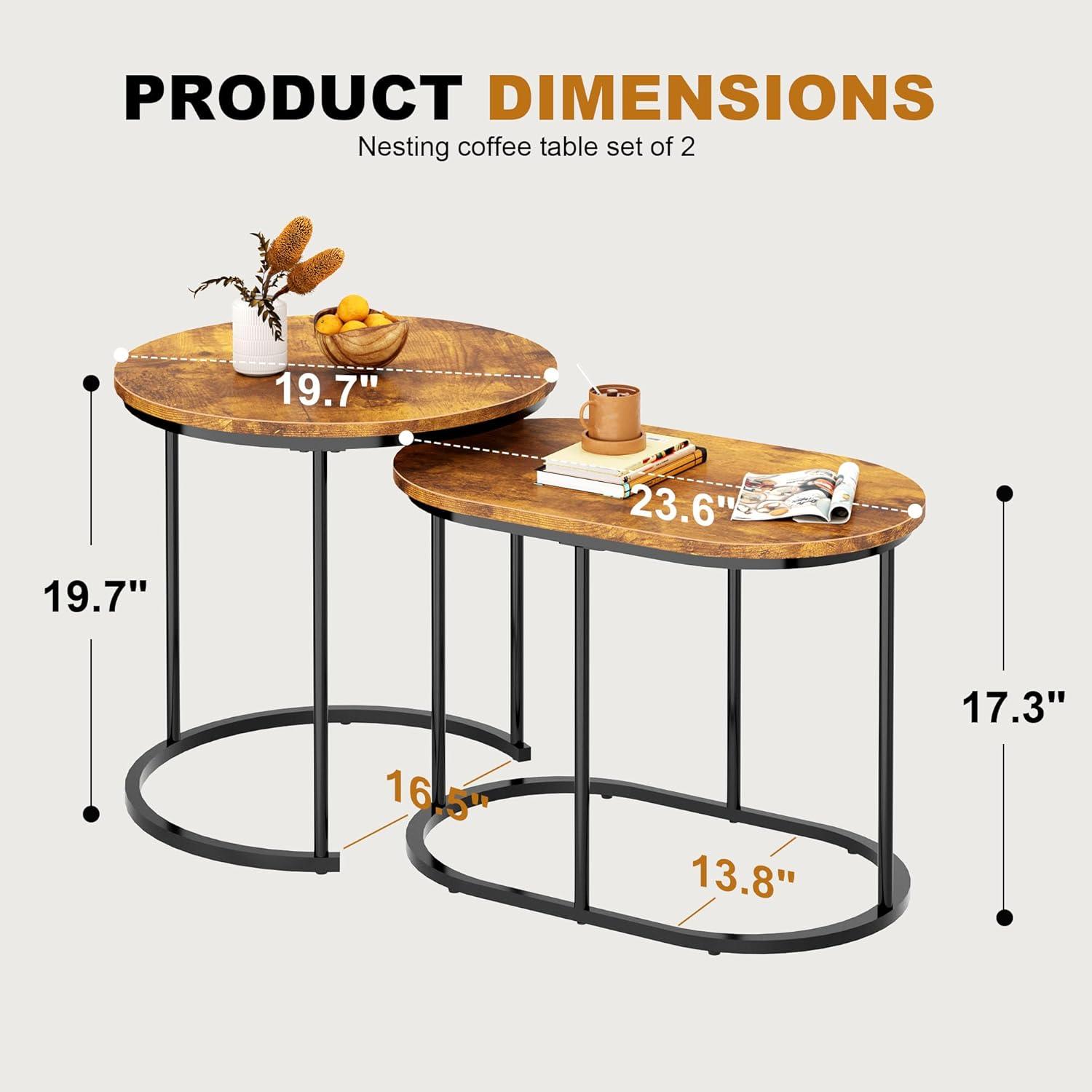 Bennium Industrial Round Nesting Coffee Table Set of 2, Circle Coffee Table Nested Sets Sturdy Stacking Table for Living Room Small Spaces Office, Easy Assemble, Rustic Brown