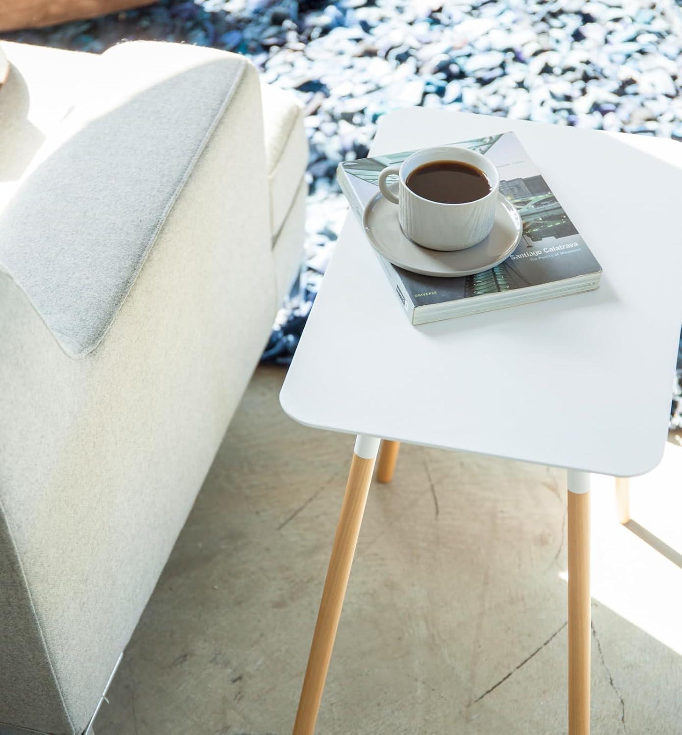Yamazaki Home Modern Rectangular Side Table For Living Room Or Small Bedside Steel + Wood End Table