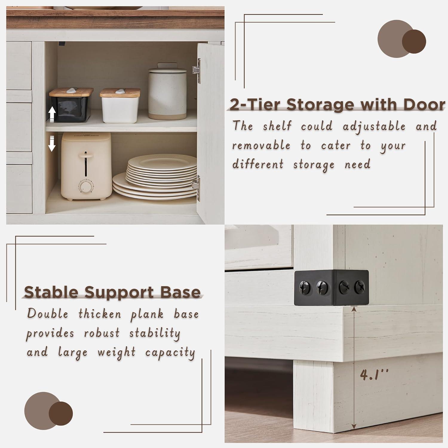 OKD Farmhouse 8 Drawer Dresser for Bedroom with Adjustable Shelf, Wood Long Chest of Drawers with Thick Plank Styling, Rustic Large Closet Dresser for Bedroom, Living Room, Antique White