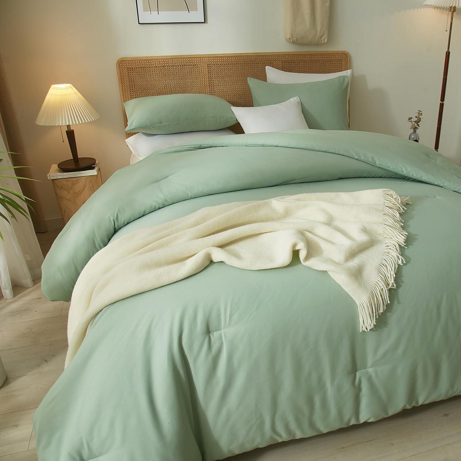 SPRINDAY Queen Comforter Set For Adult, 3 Piece Sage Green Comforter Sets & Bedding For All Season