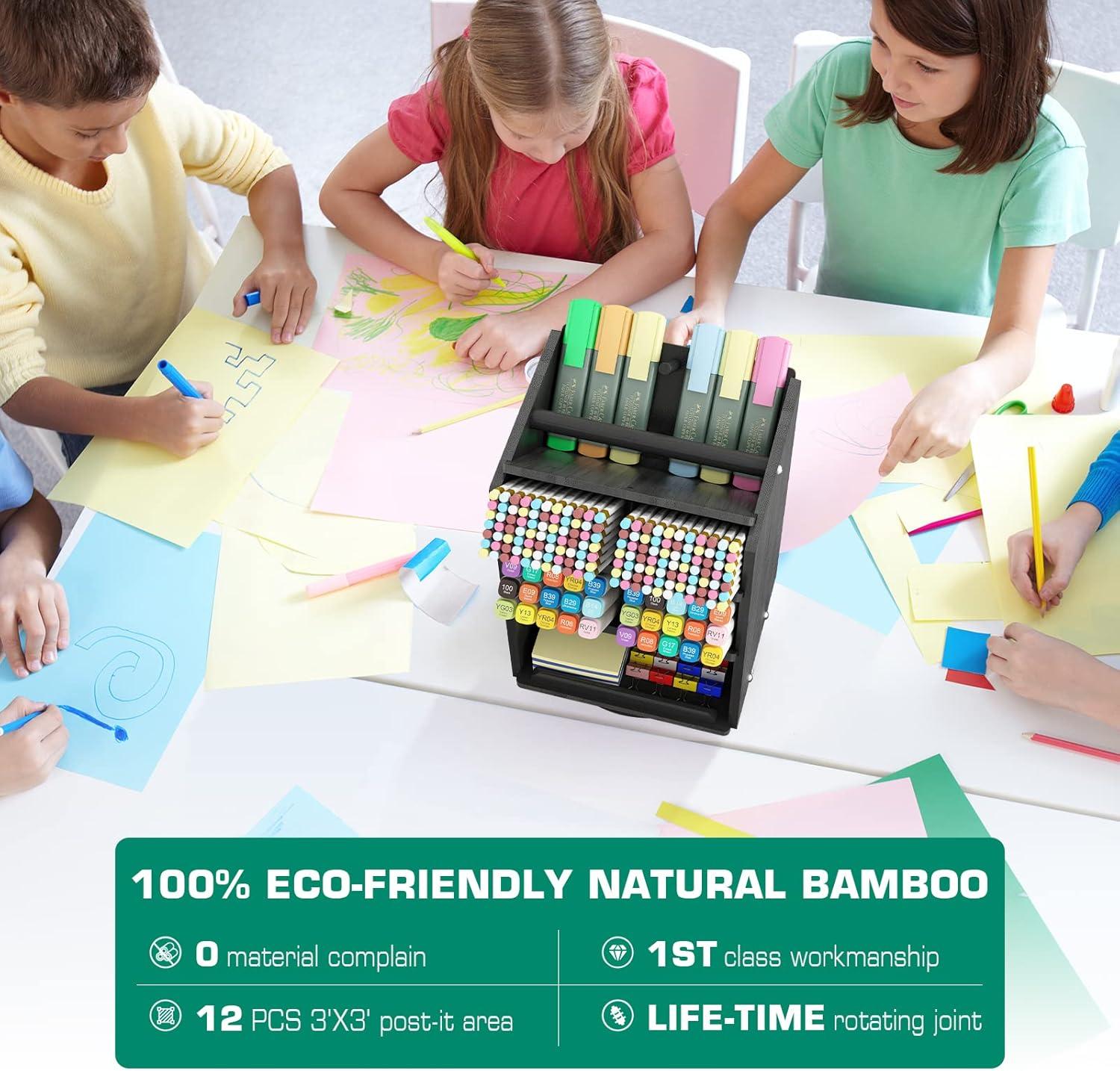 Bamboo Desk Organizer Storage Accessories - Ultra-large 13 compartments, 1000+ Pencil Holder Capacity, Easy DIY Assembly, Rotating Desktop Organizer, Cosmetics, and Office Supplies