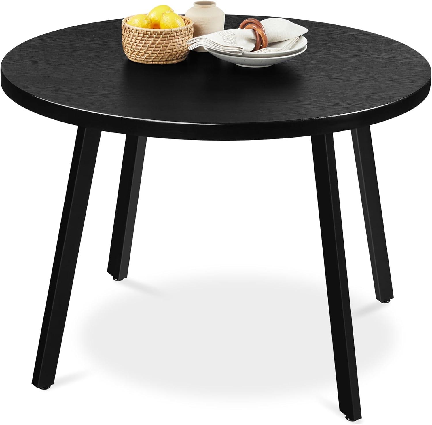 Best Choice Products 35.5in Mid-Century Modern Round Dining Table w/ Steel Legs, Adjustable Feet - Black