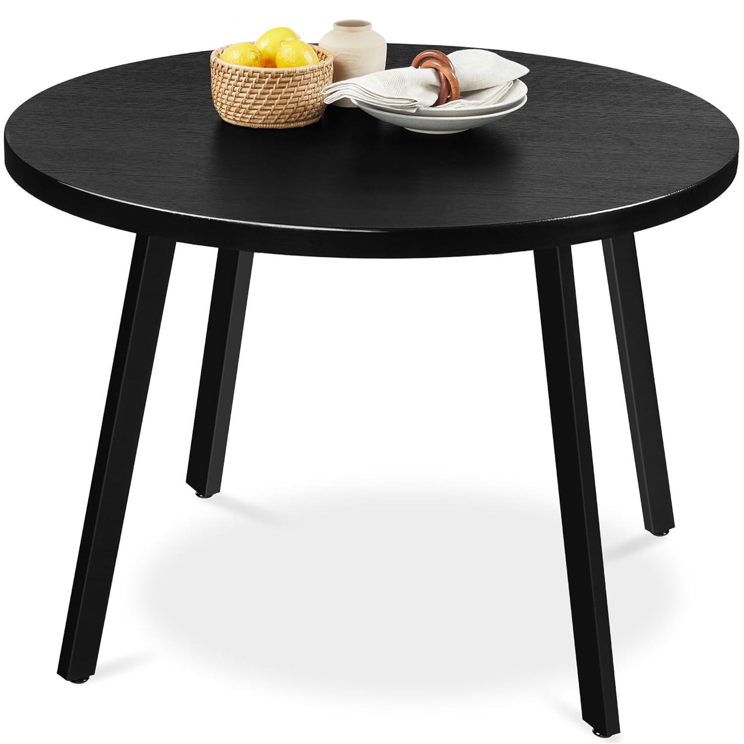 17 Stories Brattleboro 35.5In Mid-Century Modern Round Dining Table W/ Steel Legs, Adjustable Feet