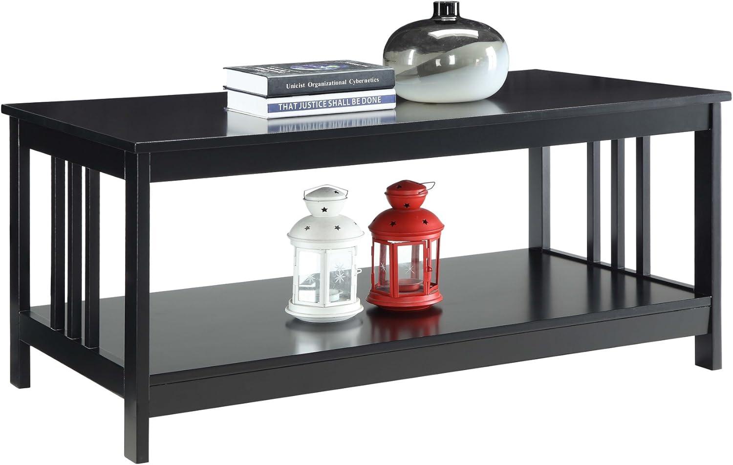 Classic Mission-Style Black Wood Coffee Table with Shelf