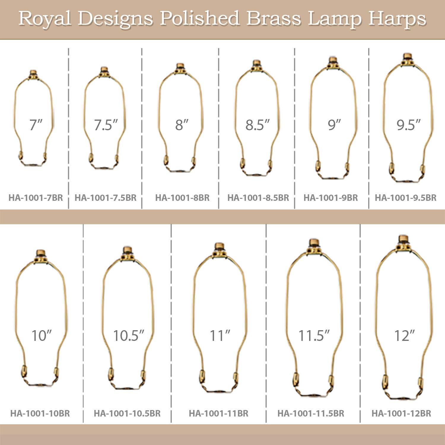 Royal Designs, Inc. Set of 2, 8 inch Polished Brass Lamp Shade Harp Holder with Lamp Finial, DIY Repair/Replacement, Heavy Duty, for Table/Floor Lamps