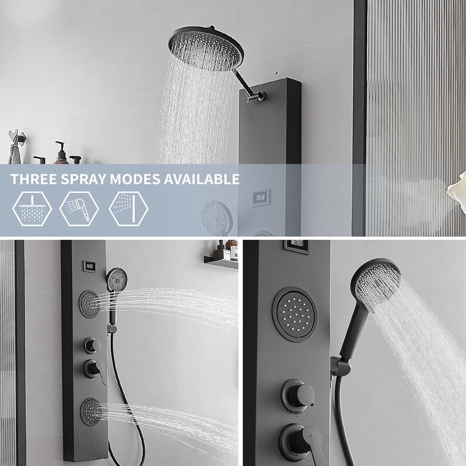 BWE 2-Spray Rain Shower Tower Shower Panel System with Rainfall Shower Head and Shower Rod
