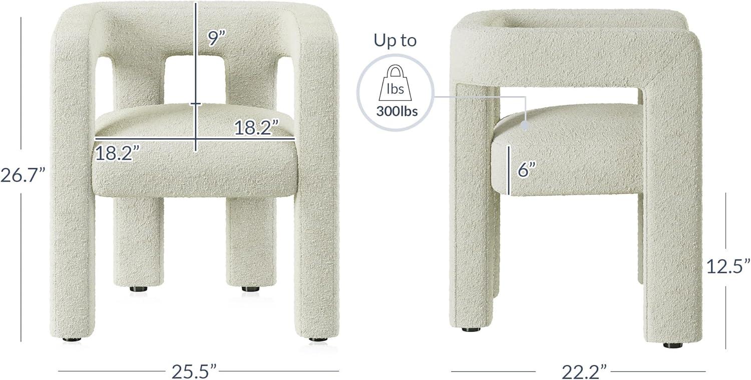 BELLEZE Modern Boucle Chair, Linen Dining Chair with Barrel Sidearms and Back, Minimalist Upholstered Kitchen Armchair for Dining Room - Lisbon (Cream)