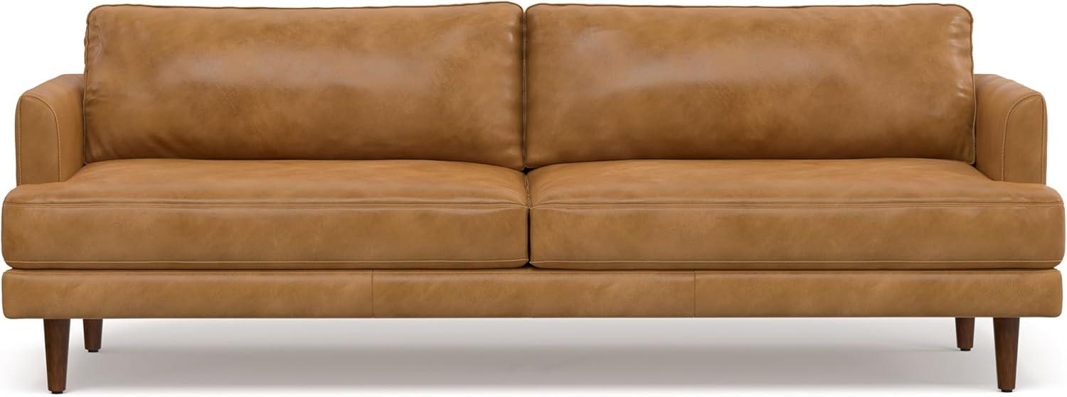 Simpli Home Livingston Mid-Century Modern 90 inch Wide Sofa in Sienna Genuine Leather