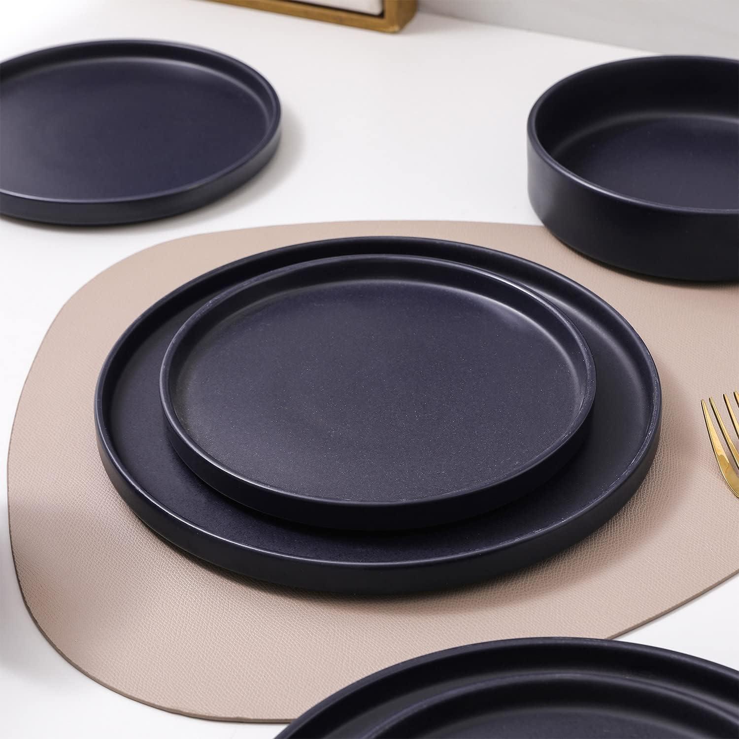 Stone Lain Cleo 16-Piece Stoneware Dinnerware Set, Service for 4, Dark Blue