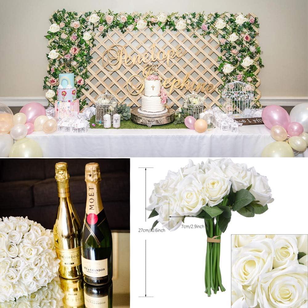 Artificial Flowers Rose Bouquet 2 Fake Flowers Silk Plastic Artificial White Roses 18 Heads Bridal Wedding Bouquet for Home Garden Party Wedding Decoration White