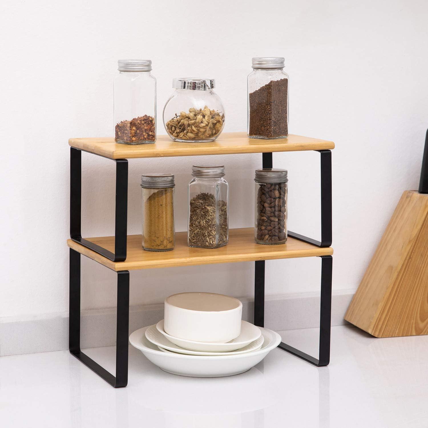 Ink Black and Natural Beige Stackable Kitchen Counter Shelves