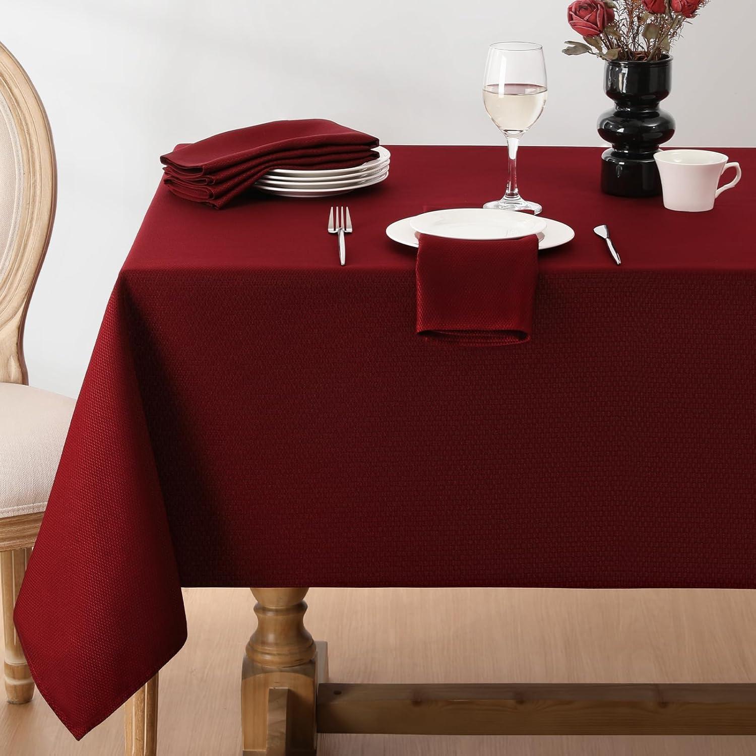 Softalker Linen Textured Rectangle Tablecloth,Waterproof Wipeable Farmhouse Burlap Table Cloth, Stain Resistant Wrinkle Free Table Covers for Kitchen Dining Holiday Party (60 x 84, Red)