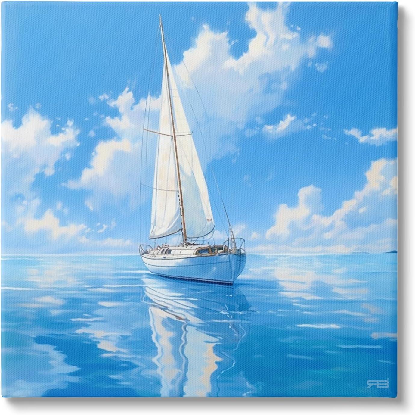 bb-419-Framed Vivid Blue Sailboat Reflection by RB Wrapped Canvas Print