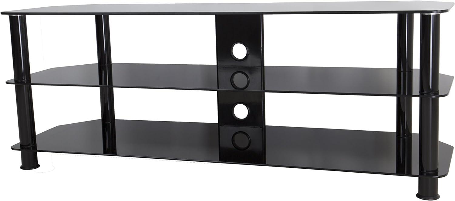 Black Stainless Steel Corner TV Stand with Glass Shelves