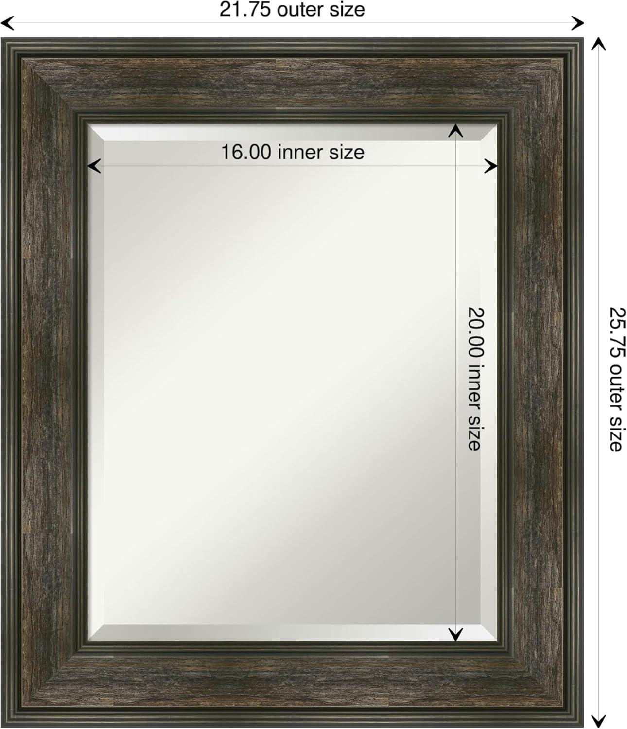 Amanti Art Beveled Bathroom Wall Mirror - Rail Rustic Char Frame - Rail Rustic Char Outer Size: 22 x 26 in