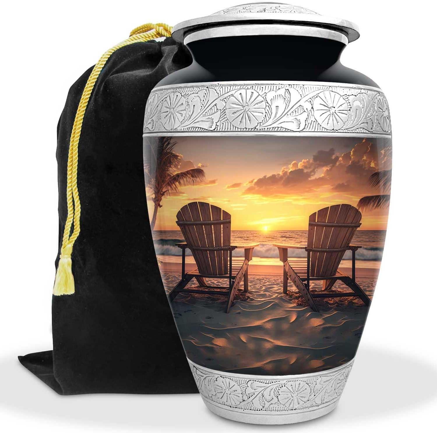 Beach Urn for Human Ashes | Large Handcrafted Funeral Memorial | Decorative Cremation Sunrise Sunset Urn for Women and Men
