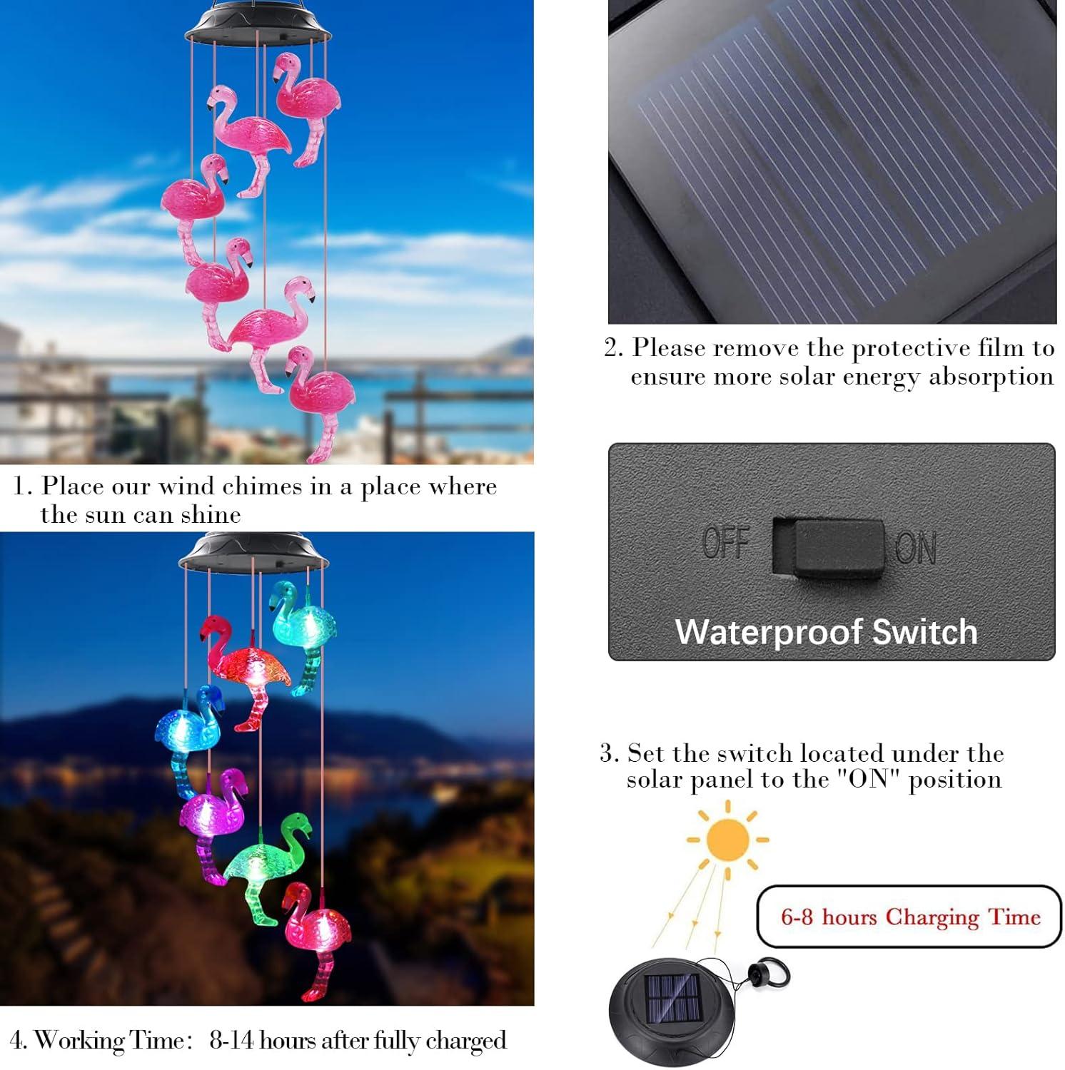 Colorful Crystal Flamingo Solar LED Wind Chimes