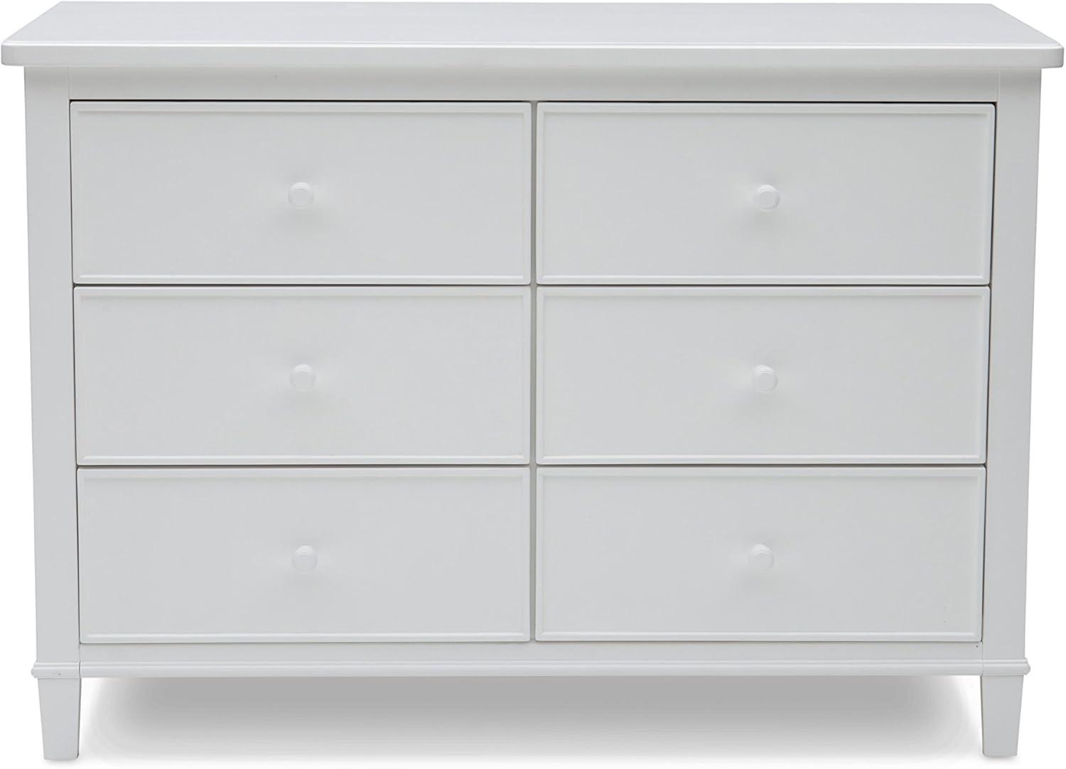 White Double 6-Drawer Nursery Dresser with Metal Glides