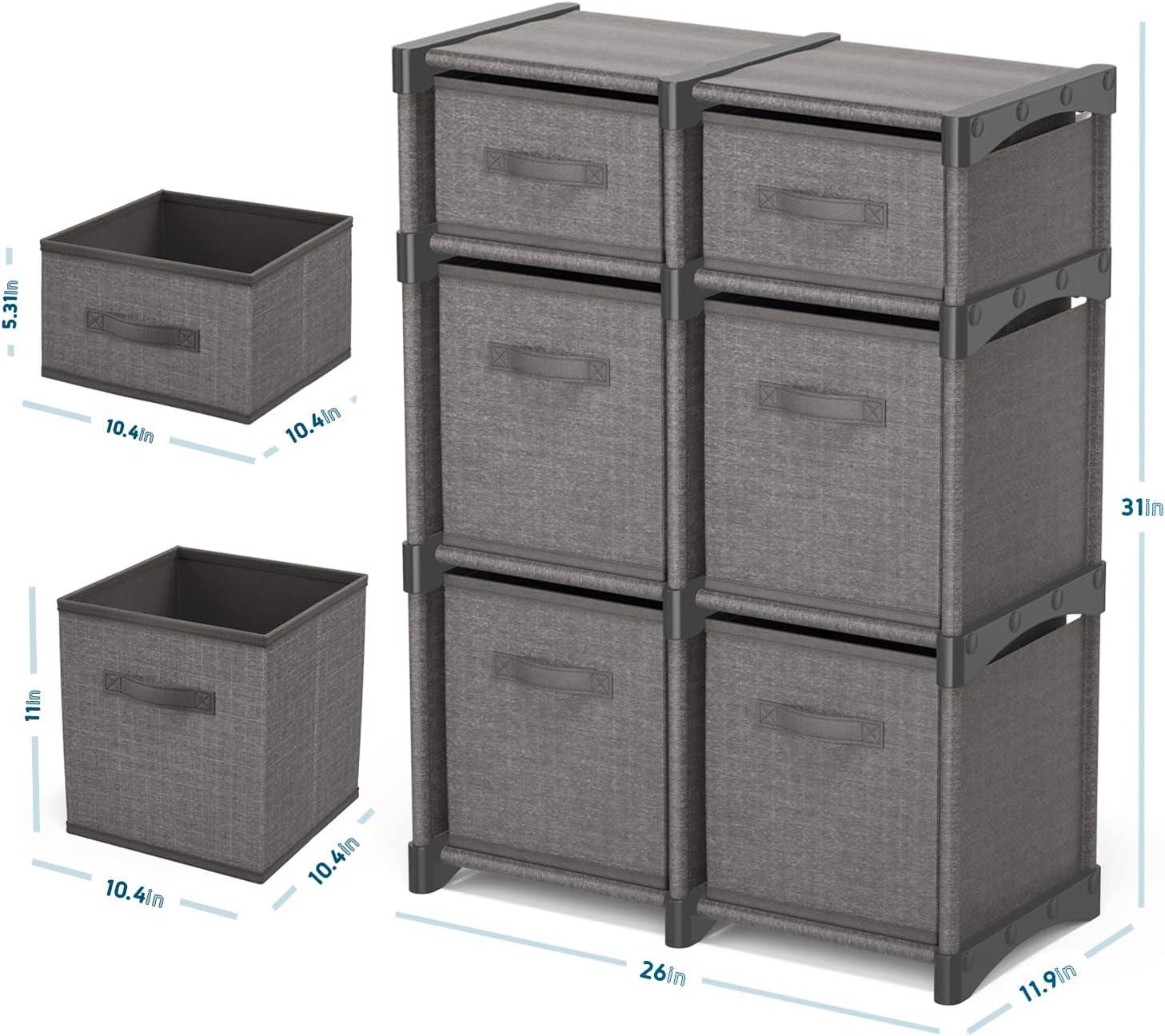 Nestl Cube Organizer Shelves With Cubby Bins, 6 PC DIY Cube Storage Shelves with Cubbies Storage Bins - Gray