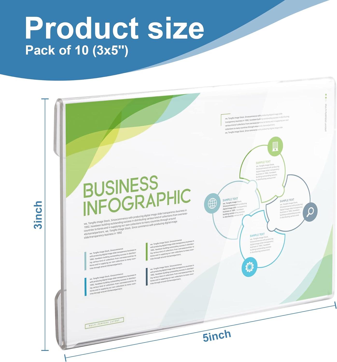 Lesnlok 6 Pack 3" x 5"inch Acrylic Sign Holder Wall Mount Sign Holders Clear Acrylic Frame with 3M Tape Adhesive Clear Poster Frames Plastic Sign Holder (Please remove the protective film before use)