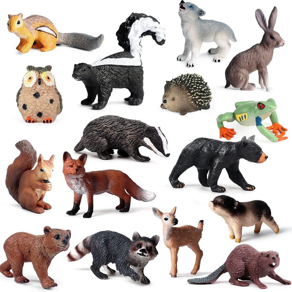 16PCS Forest Animals Baby Figures, Woodland Creatures Figurines, Miniature Toys Cake Toppers Cupcake Toppers Birthday Gift for Kids