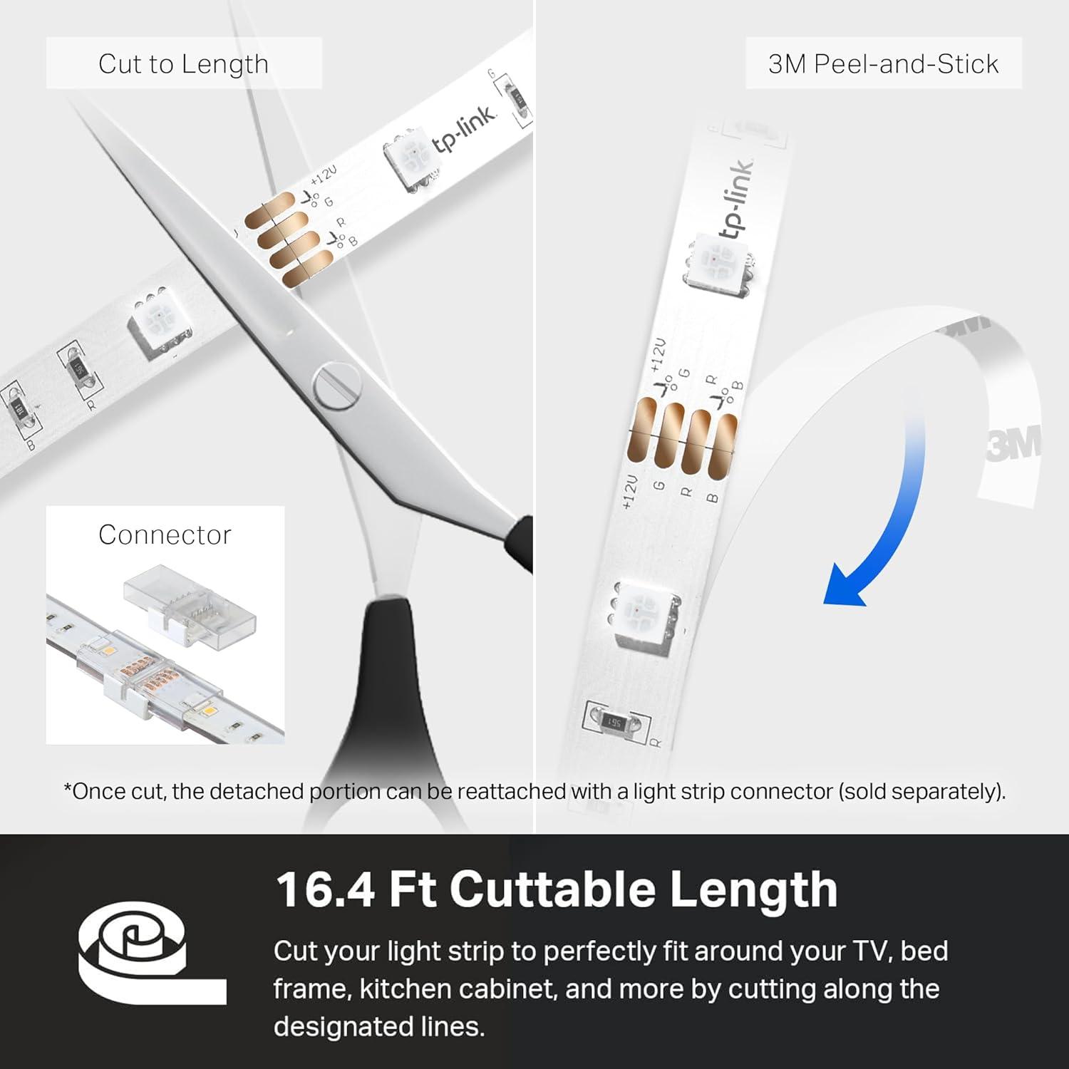 Kasa Smart LED Light Strip, 50 Color Zones RGBIC, 16.4 ft. Wi-Fi LED Strip Works with Alexa, Google Assistant & SmartThings, High Brightness with 16 Million Colors, Trimmable (KL420L5)