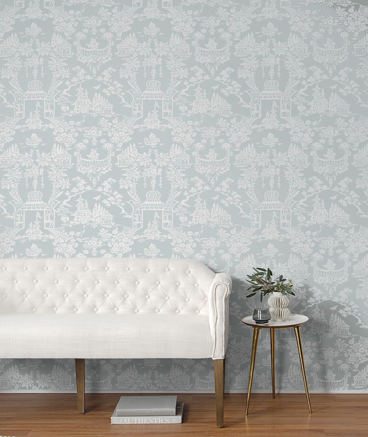 Blue and White Chinoiserie Vinyl Peel & Stick Wallpaper