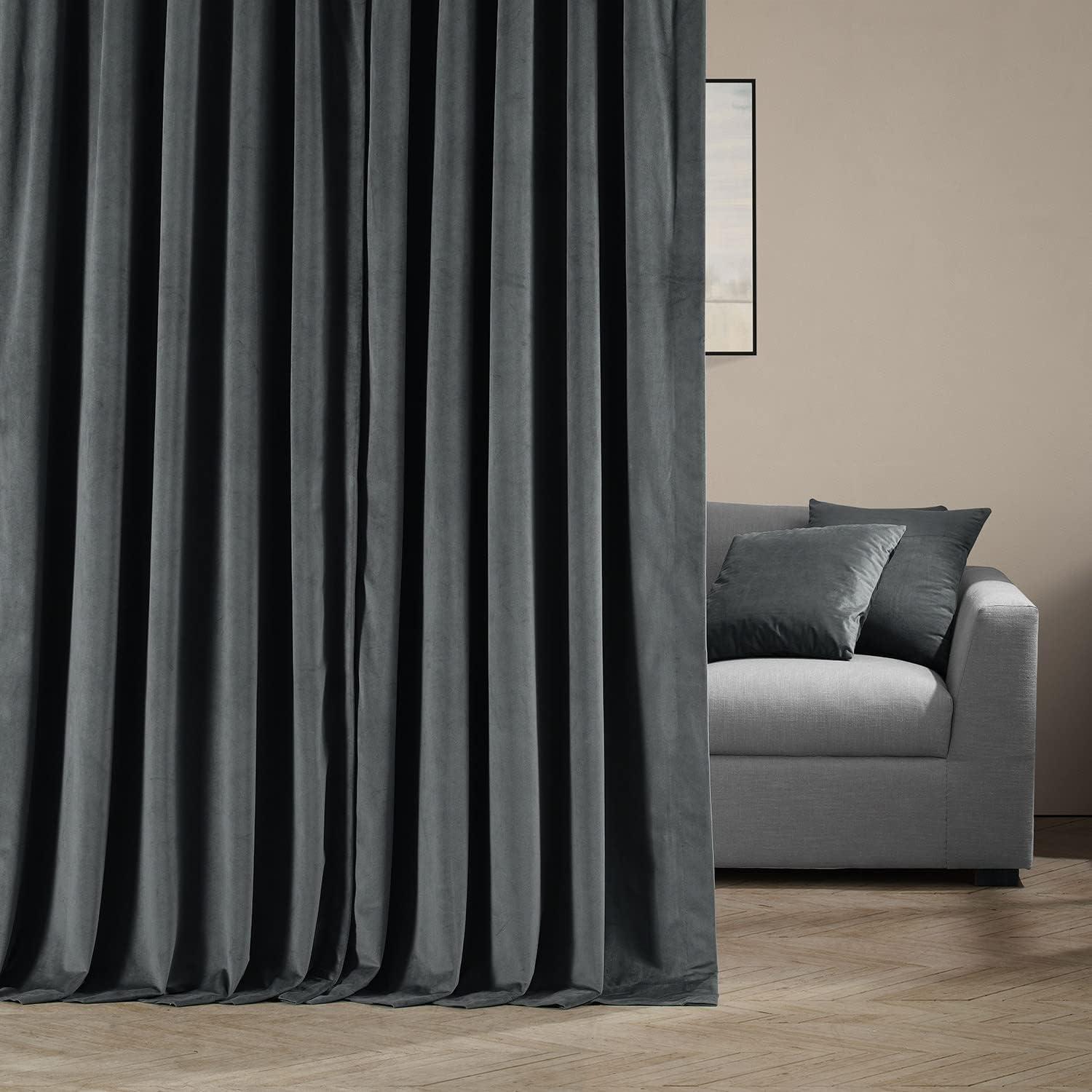 Half Price Drapes Signature Natural Grey Extra Wide Velvet Blackout Curtains (1 Panel),100W X 108L