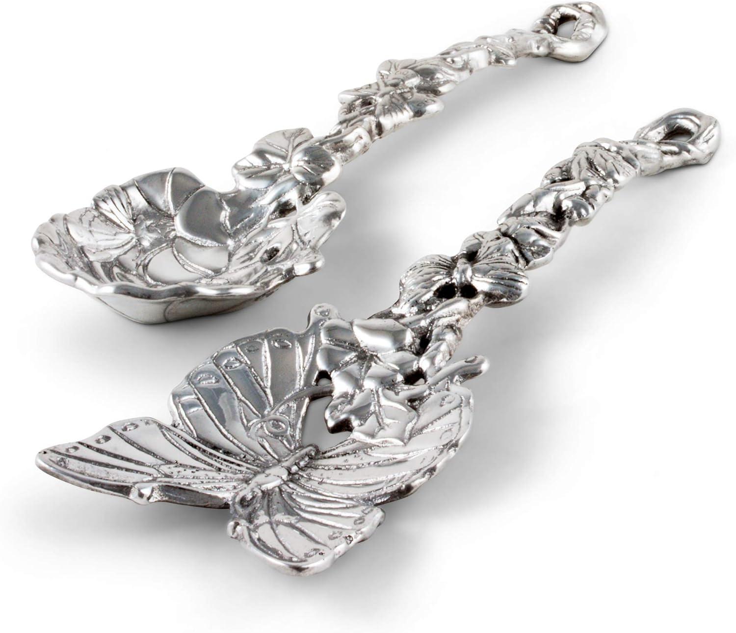 Silver Butterfly and Flower Aluminum Salad Server Set