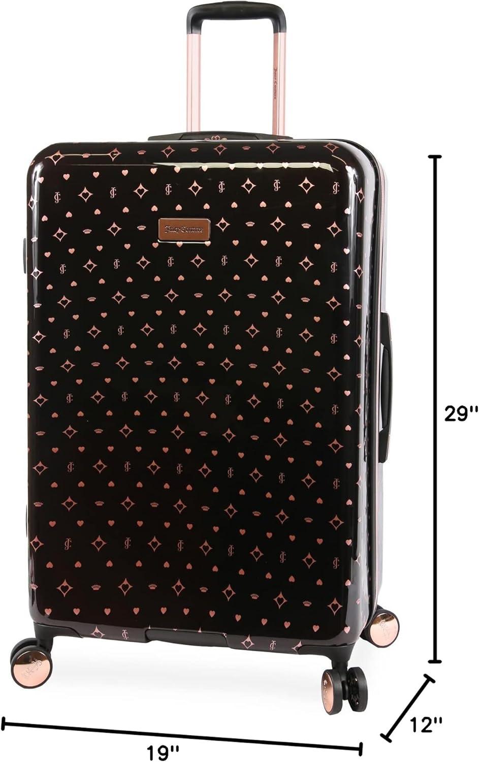 Juicy Couture Women's Arwen Spinner Luggage, Black/Rose Gold, 2pc Set