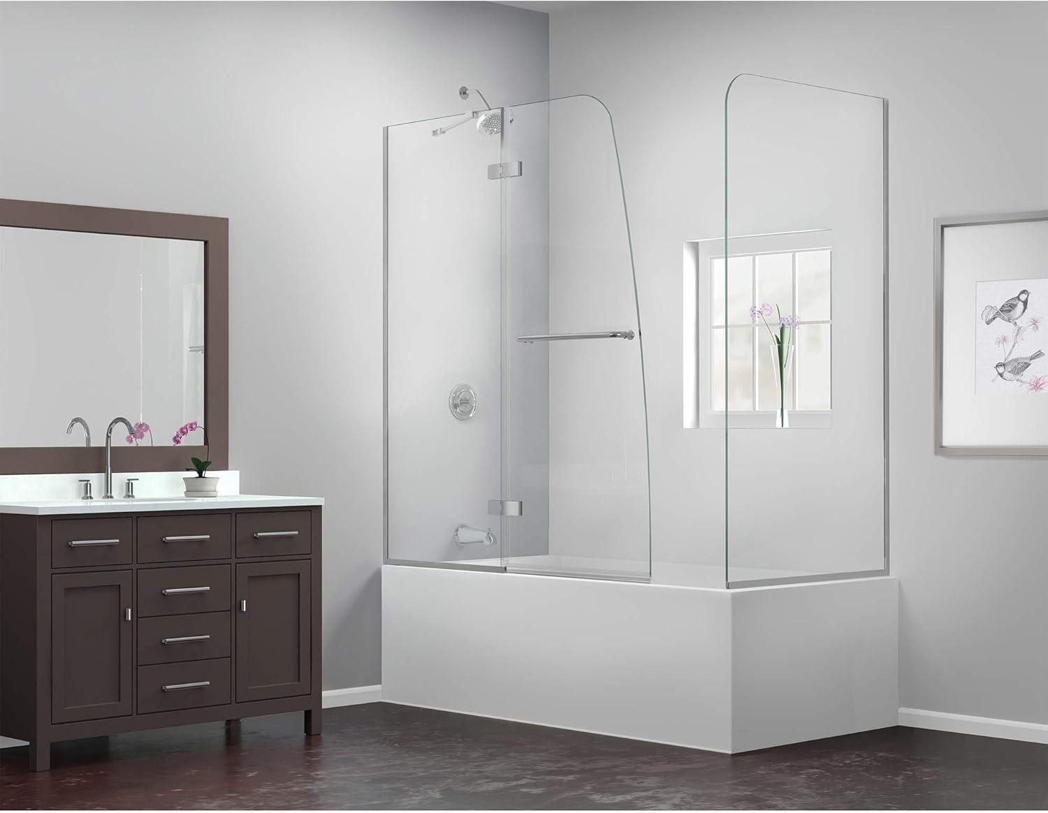 Chrome Frameless Hinged Tub Door with Return Panel, 60 x 30