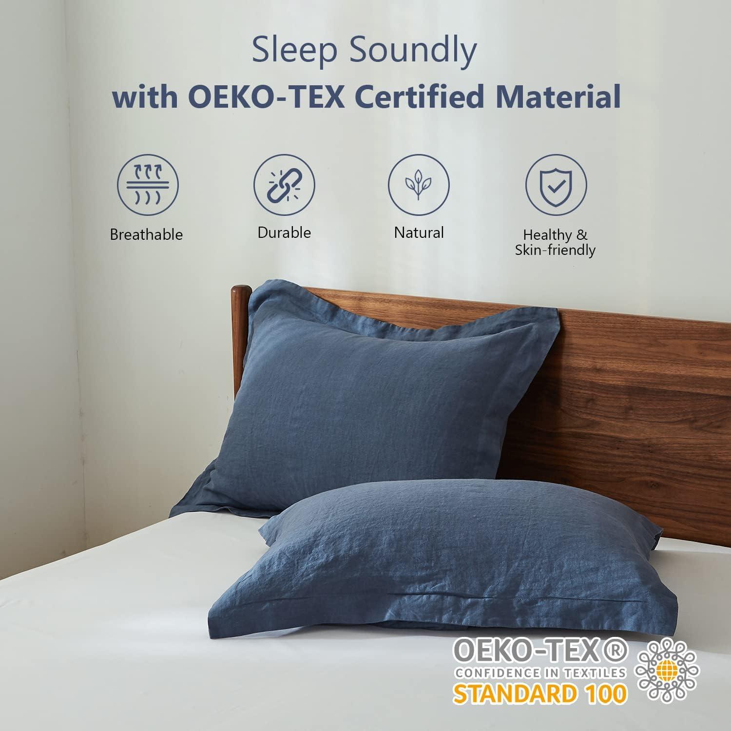 Simple&Opulence 100% French Linen Pillowcase Queen Size-Set of 2- Washed Solid Color Pillow Cases Embroidered -Soft and Durable (Linen, 20''x30'')