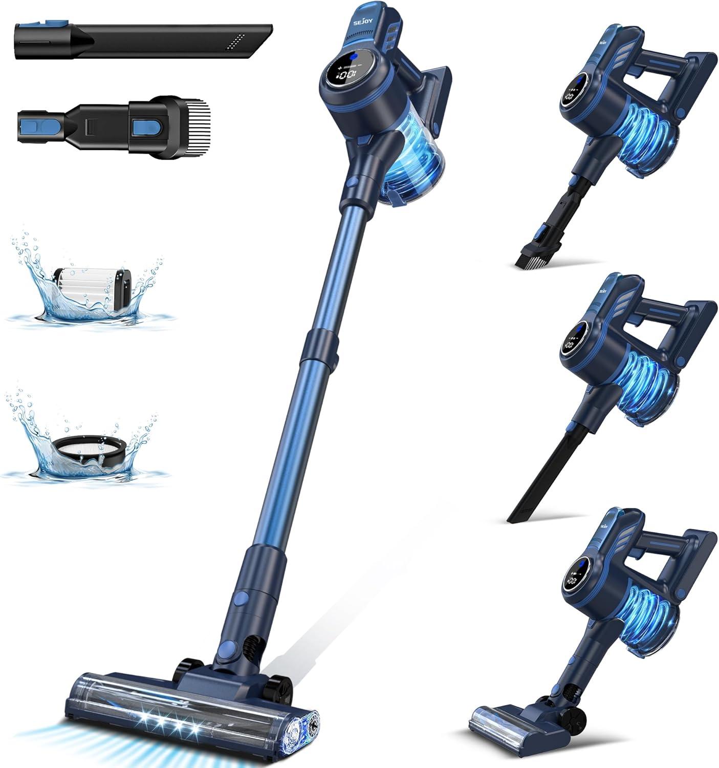 Blue Cordless Stick Vacuum Cleaner with HEPA Filter for Pets