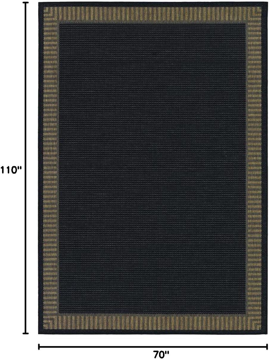 Black Synthetic Flat Woven Reversible Area Rug 70" x 110"