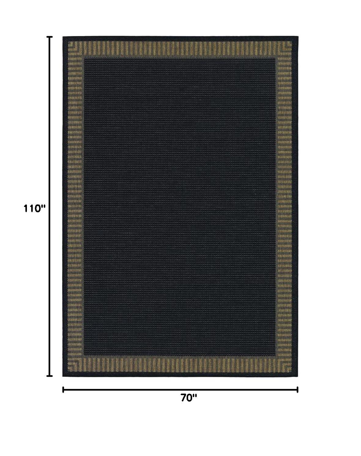 Black Synthetic Flat Woven Reversible Area Rug 70" x 110"