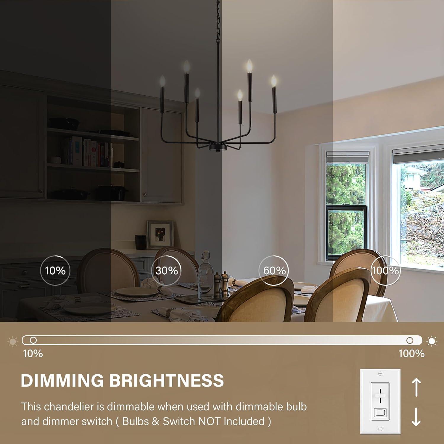 Modern Black Chandelier for Dining Room,Metal 6-Light Kitchen Light Fixtures,Farmhouse Candle Hanging Pendant Light for Living Room Entryway Foyer Bedroom (Bulbs Not Included)