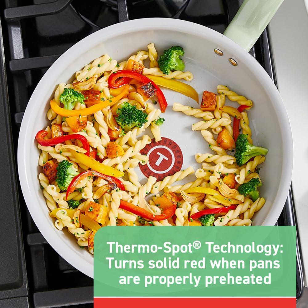 T-fal Fresh Recycled Aluminum Ceramic Fry Pan Set, 2 Piece, 8.5 and 10.25 Inch, Cookware, Green