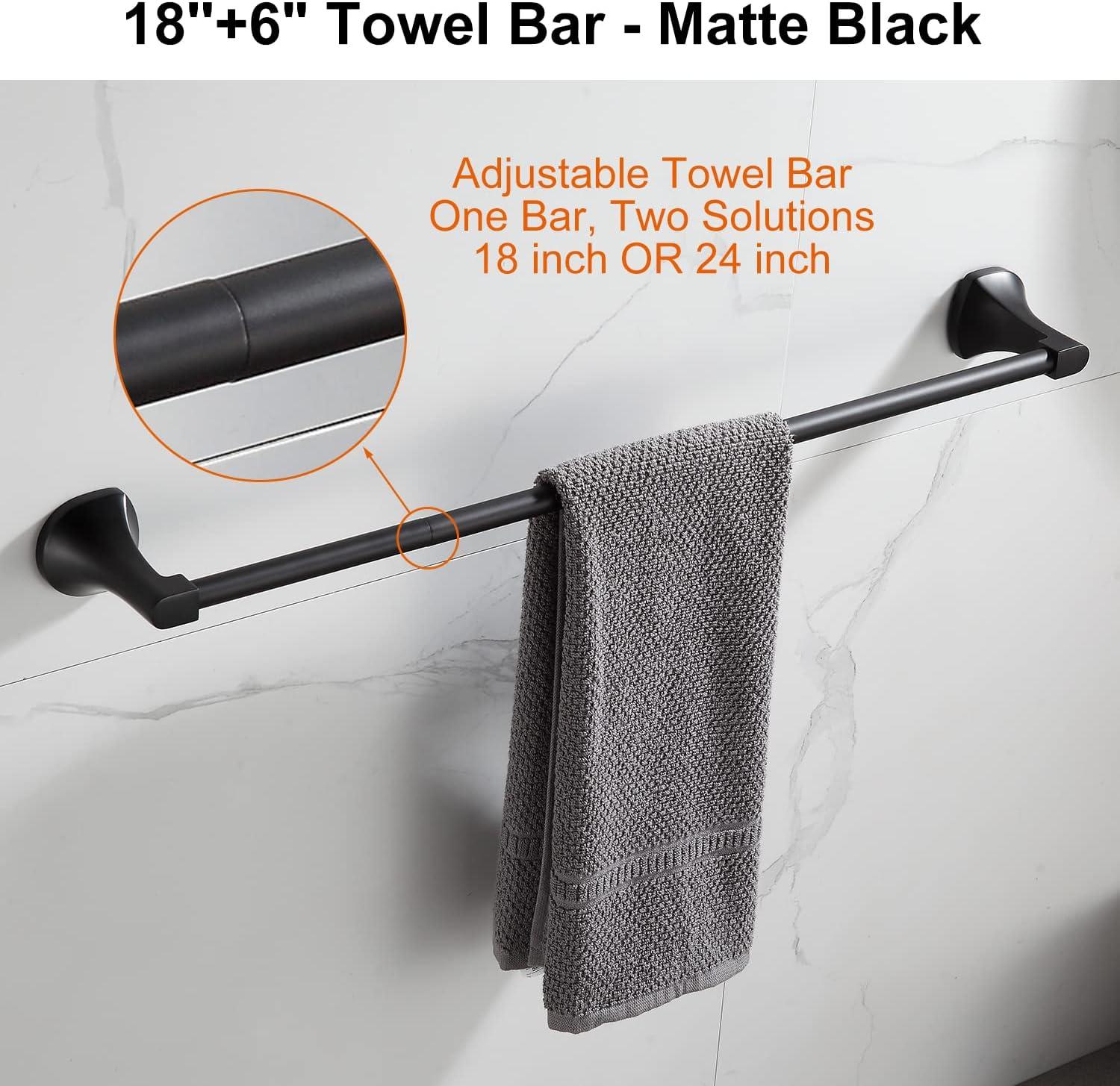 Matte Black Adjustable 4-Piece Bathroom Hardware Set