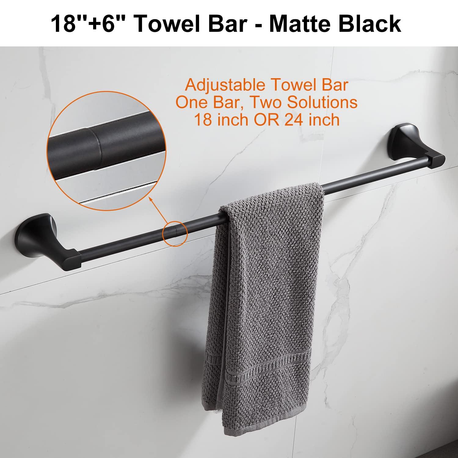 BGL Bathroom Hardware Set Matte Black Adjustable Expandable Towel Bar 4-Piece Bathroom Accessory Set Wall Mounted Robe Hook Toilet Paper Holder Towel Ring Towel Bar