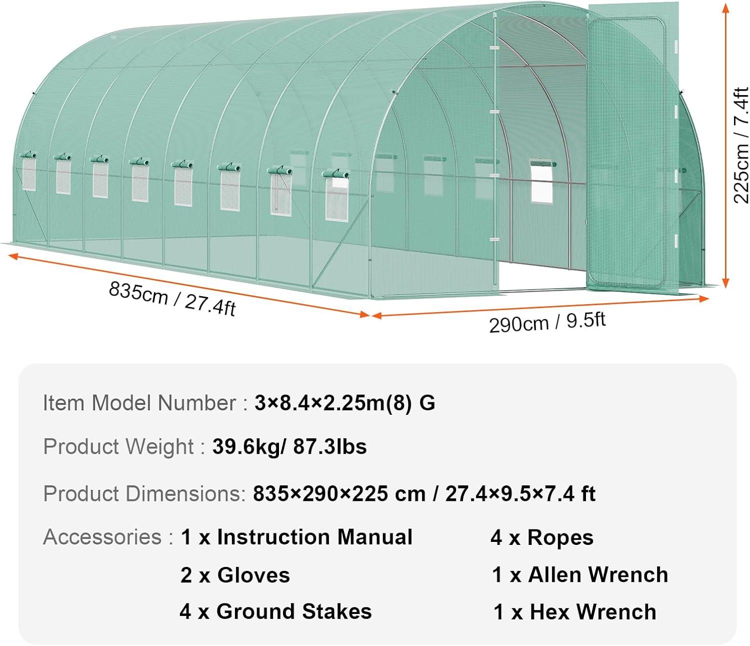 Large Green PE Walk-In Tunnel Greenhouse with Galvanized Steel Frame