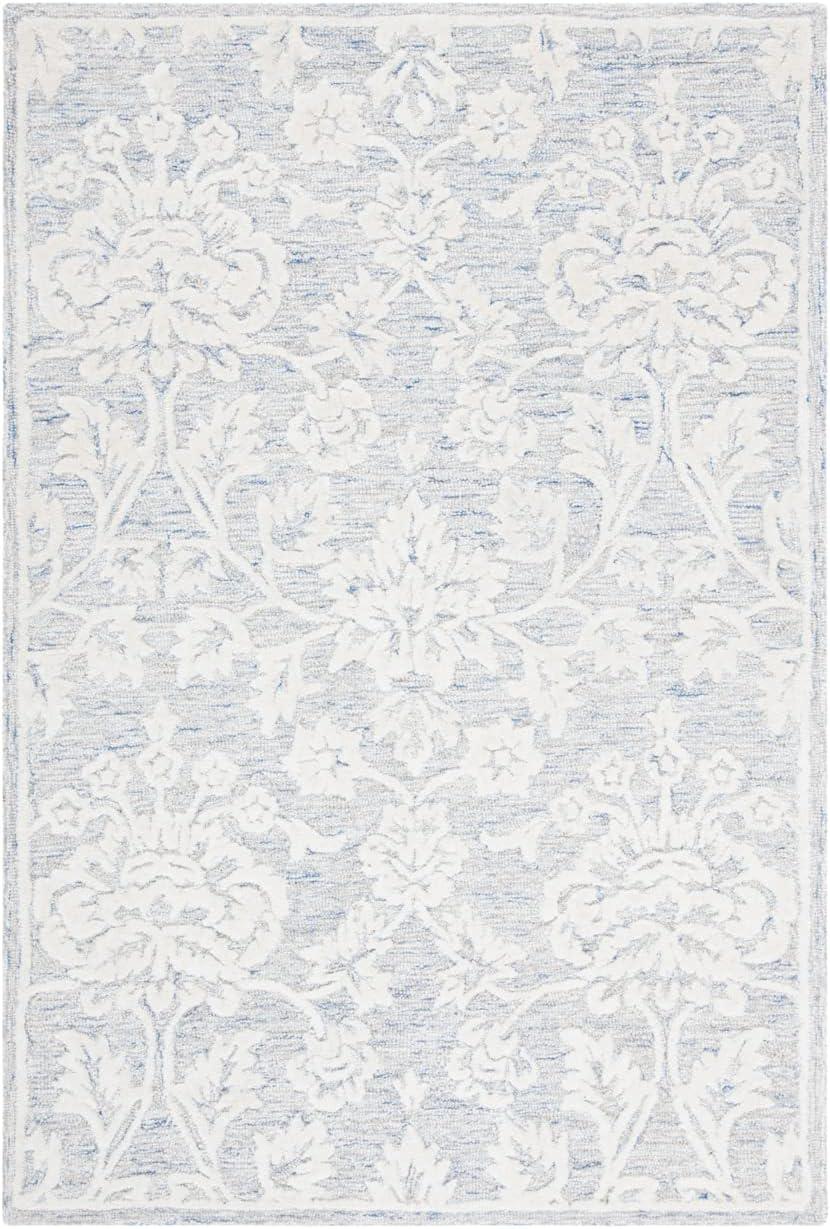 Blue and Ivory Hand-Tufted Wool 4' x 6' Area Rug