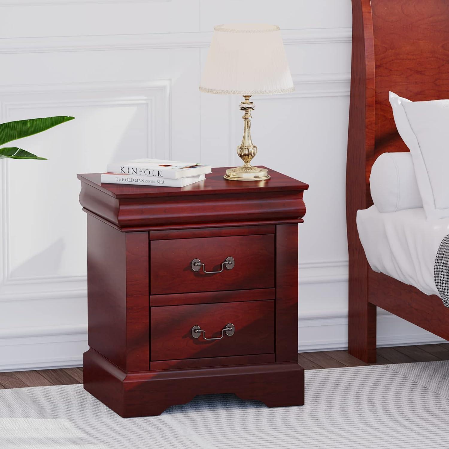 ACME Furniture Louis Philippe III 2 Drawer Bedroom Wood Chest Nightstand, Cherry