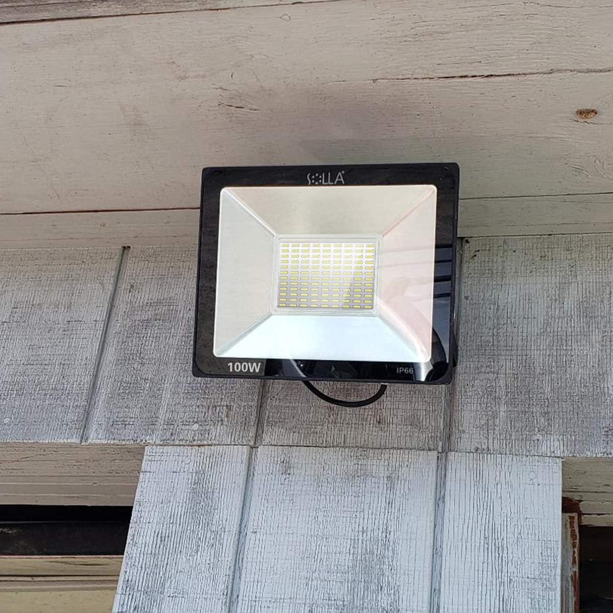 SOLLA 2 Pack 100W LED Flood Light Outdoor, 8000LM Super Bright Security Lights, 550W Equivalent, IP66 Waterproof, 3000K Warm White, Outside Floodlight for Garage, Garden, Lawn and Yard