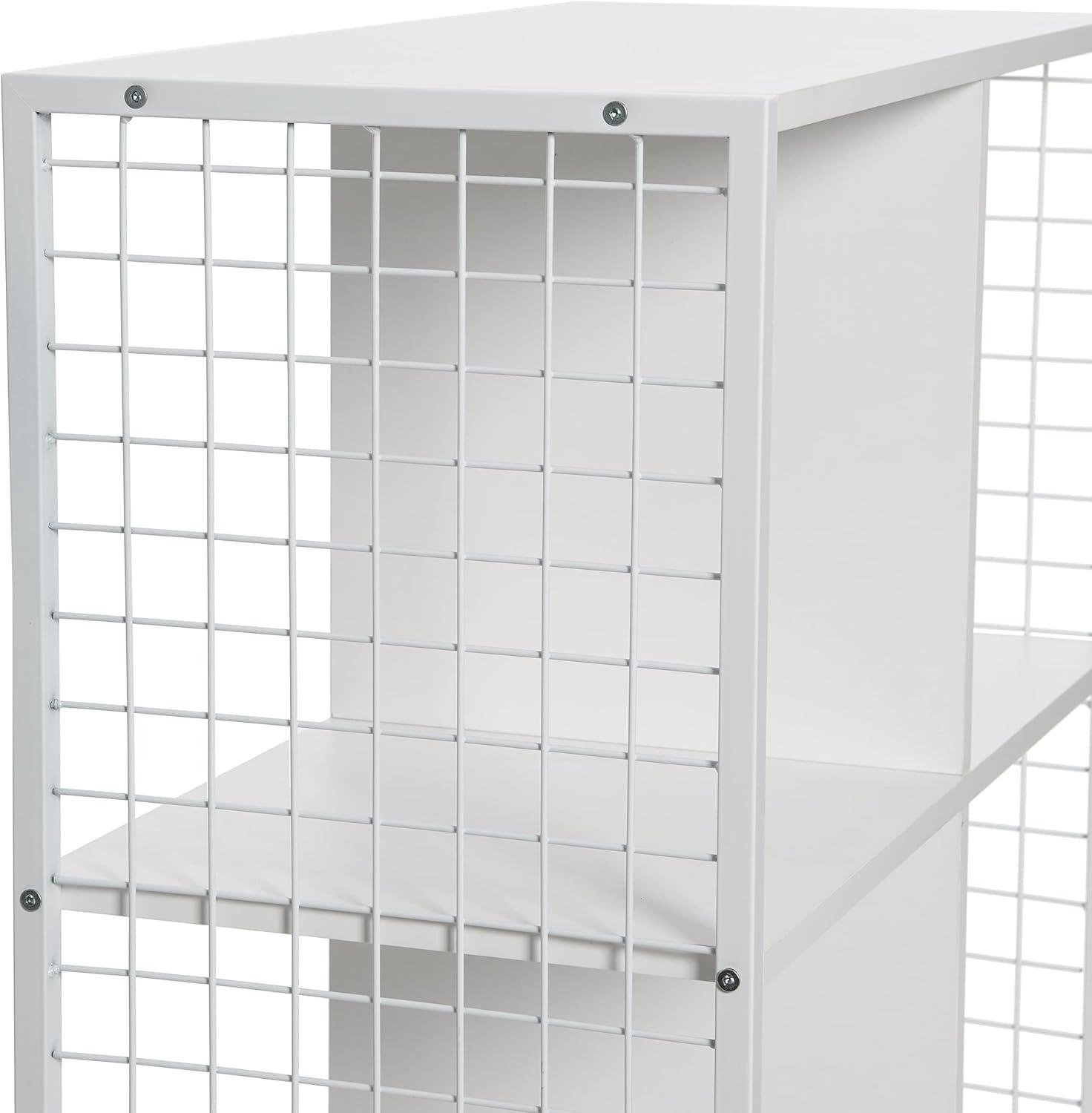 Household Essentials Cube Wall Shelves, 6 Cube Storage Wall Unit with Metal Mesh and High-Quality Engineered Wood with a Smooth White laminate Finish, Scandinavian White