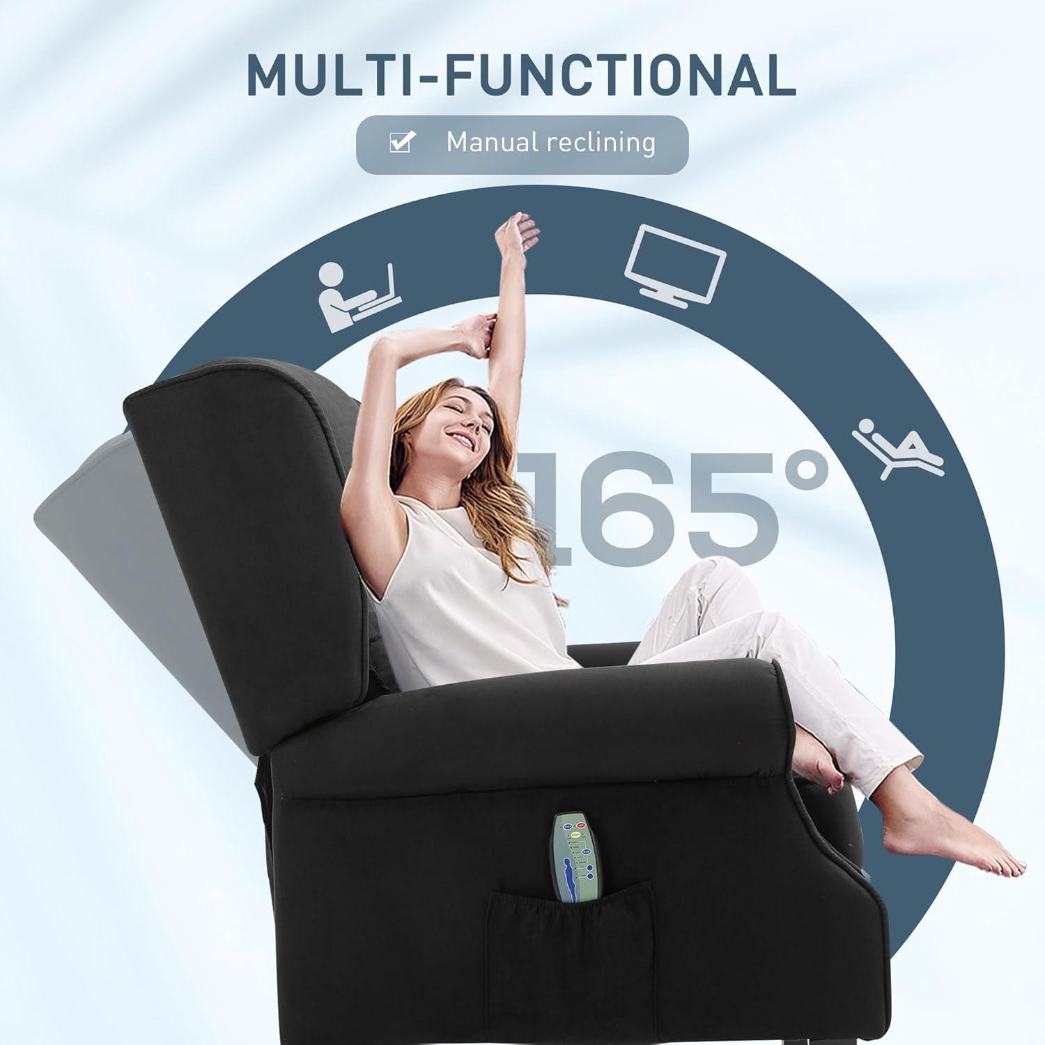 HOMCOM Wingback Heated Vibrating Massage Chair, Accent Sofa Vintage Upholstered Massage Recliner Chair, Black
