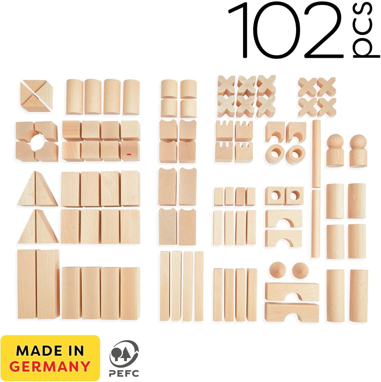 HABA Basic Building Blocks 102 Piece Extra Large Wooden Starter Set (Made in Germany)